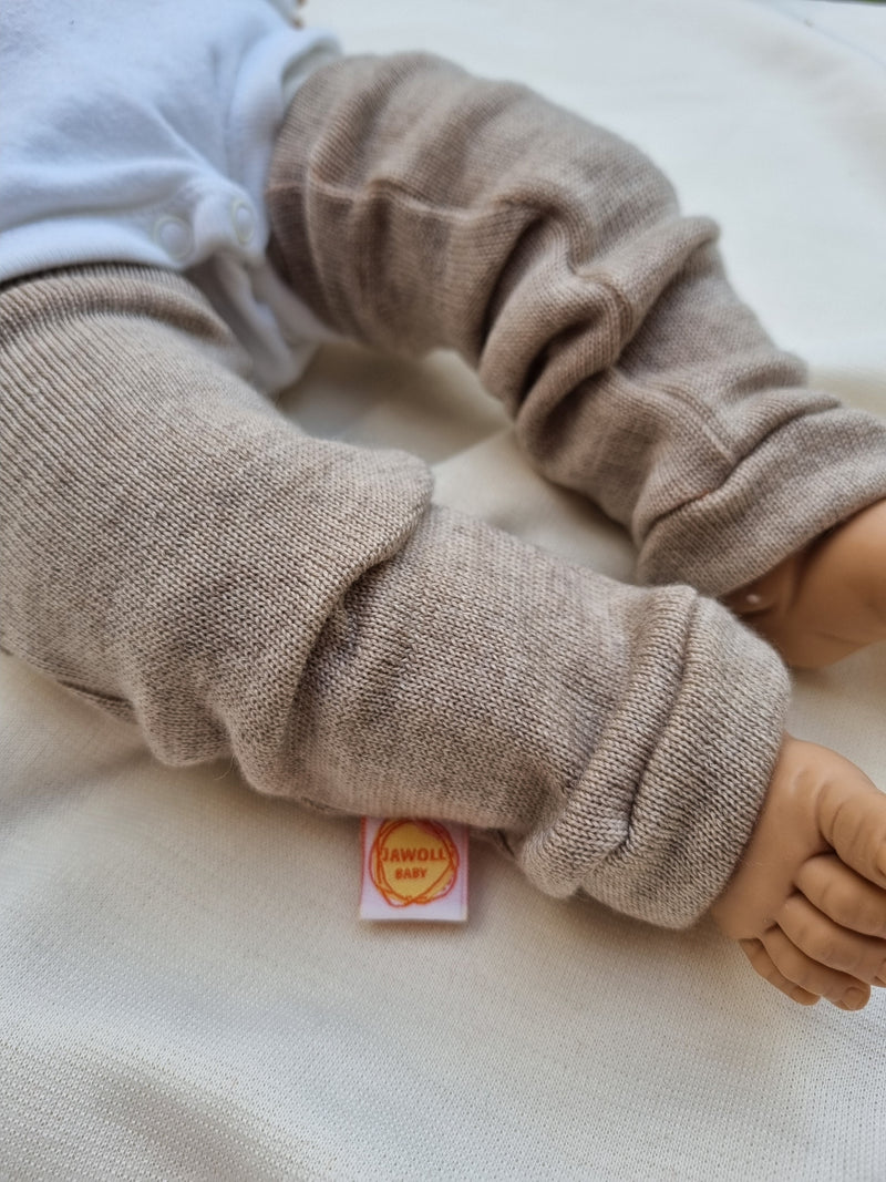 Tragestulpen Beinstulpen Babylegs aus Upcycling Merinowolle natürlicher Sonnenschutz im Sommer für Neugeborene Babys 0-6M in Beige