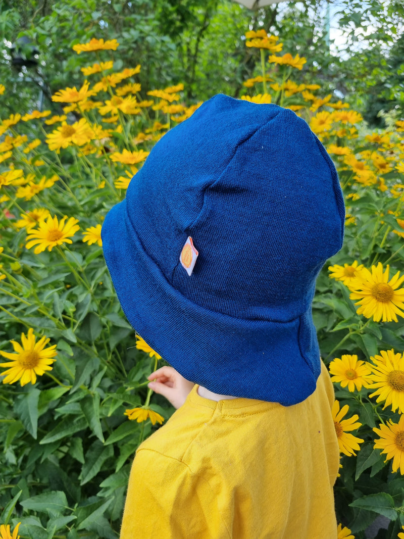 Sun hat summer hat toddler KU 50-54 with neck protection made of upcycled merino wool in petrol blue