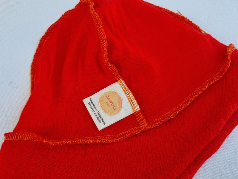 Sonnenhut Sommermütze KU 46-49 Baby Kleinkind mit Nackenschutz aus Upcycling Wolle und Kaschmir in Rot