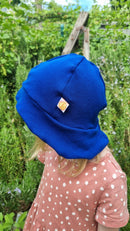 Sonnenhut Sommermütze Kleinkind KU 50-54 mit Nackenschutz aus Upcycling Wolle in Blau
