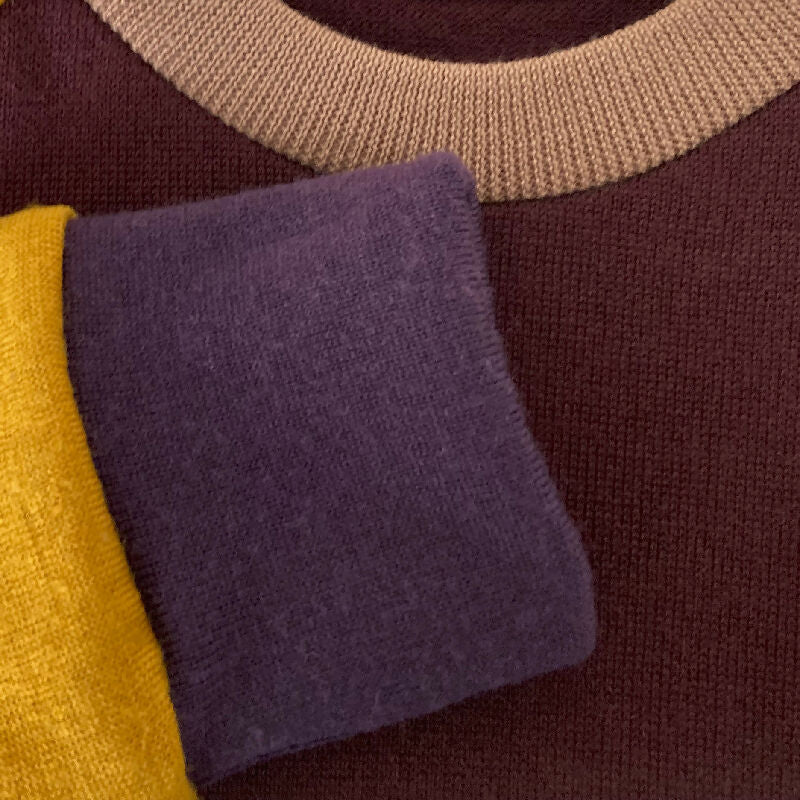 kronjuwel Wollpullover 128 weinrot goldgelb Upcycling