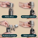 B-Ware Silberthal Muskatmühle Gewürzmühle Muskatnussmühle Finecut Edelstahlbehälter