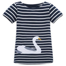 Gestreiftes Baby Strandkleid Schwan für Baby Mädchen blau-weiß gestreift aus 100% Bio Baumwolle von internaht