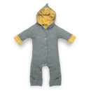 Wollwalkanzug Baby grau aus 100% Schurwolle mit senfgelben Futter aus 100% Biobaumwolle von internaht