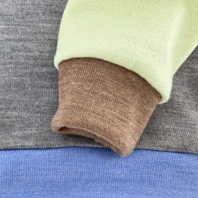 kronjuwel Wollpullover Größe 92 grau hellgrün bunt Upcyling Colorblockpullover