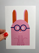 rabbit with glasses • Postcard