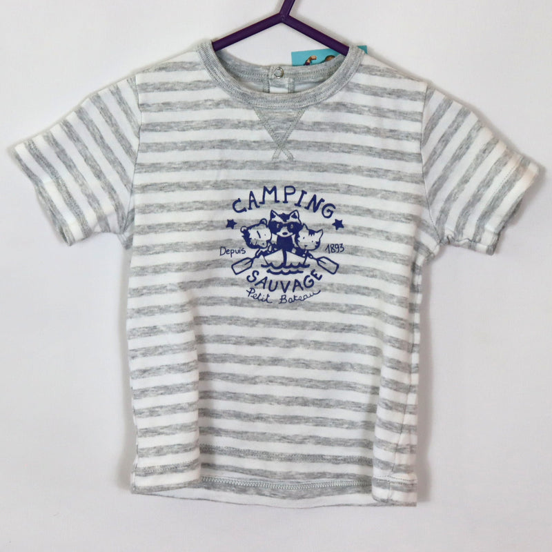 T-Shirt - Petit Bateau - 86 - grey/white - writing - Boy - very good condition