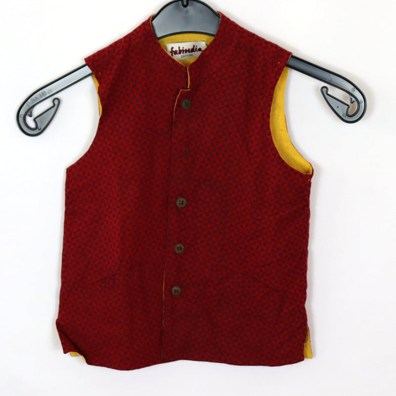 Vest - Fabindia - 98 - burgundy/yellow - dotted - Boy - very good condition