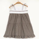 kronjuwel summer dress with embroidery 104/110 brown white cotton linen upcycling strap dress