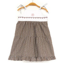 kronjuwel summer dress with embroidery 104/110 brown white cotton linen upcycling strap dress