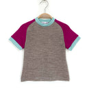 kronjuwel T-shirt, cashmere merino wool, size 92/98, brown pink turquoise, short sleeves, upcycling