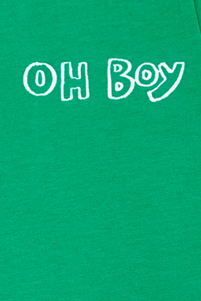 Balthasar T-shirt in Grasgrün mit OH BOY Stickerei für Kinder