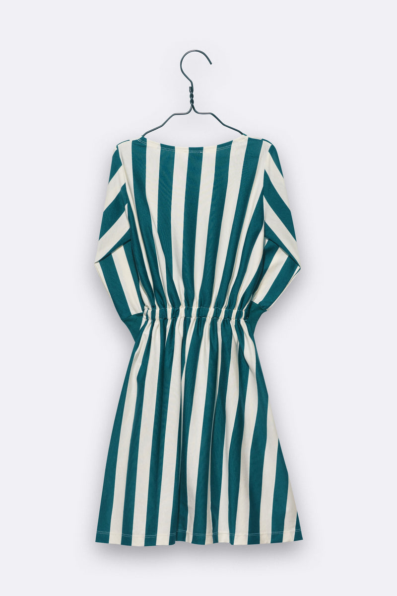 Emily dress in dark green / cream white striped for children