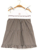 kronjuwel summer dress with embroidery 104/110 brown white cotton linen upcycling strap dress