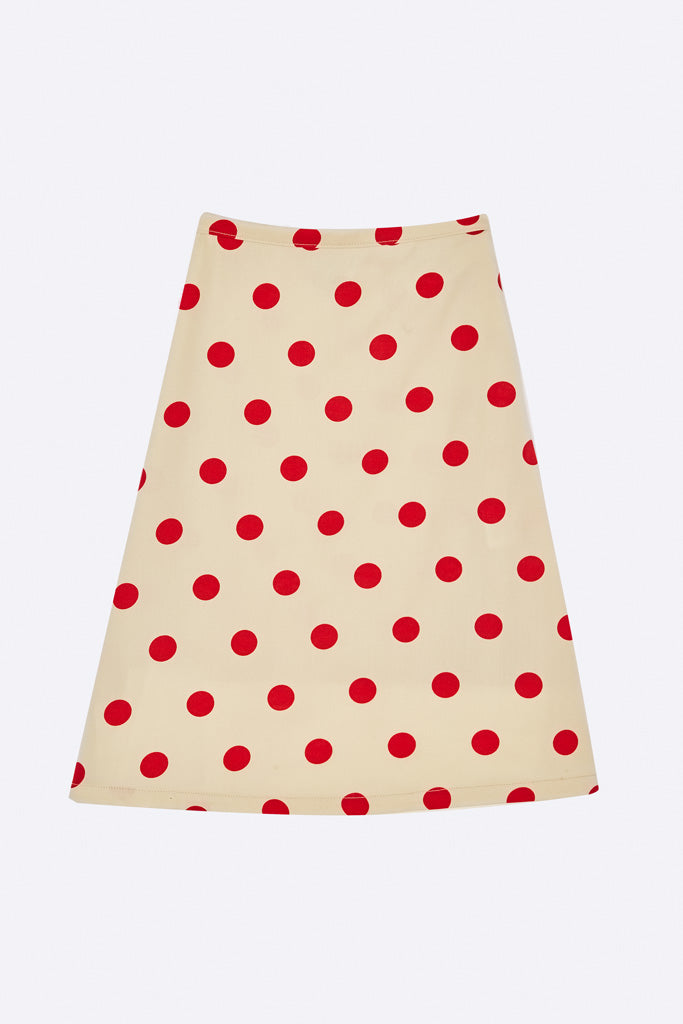 Livia Rock in beigenem Tencel mit roten Polka dots für Kinder