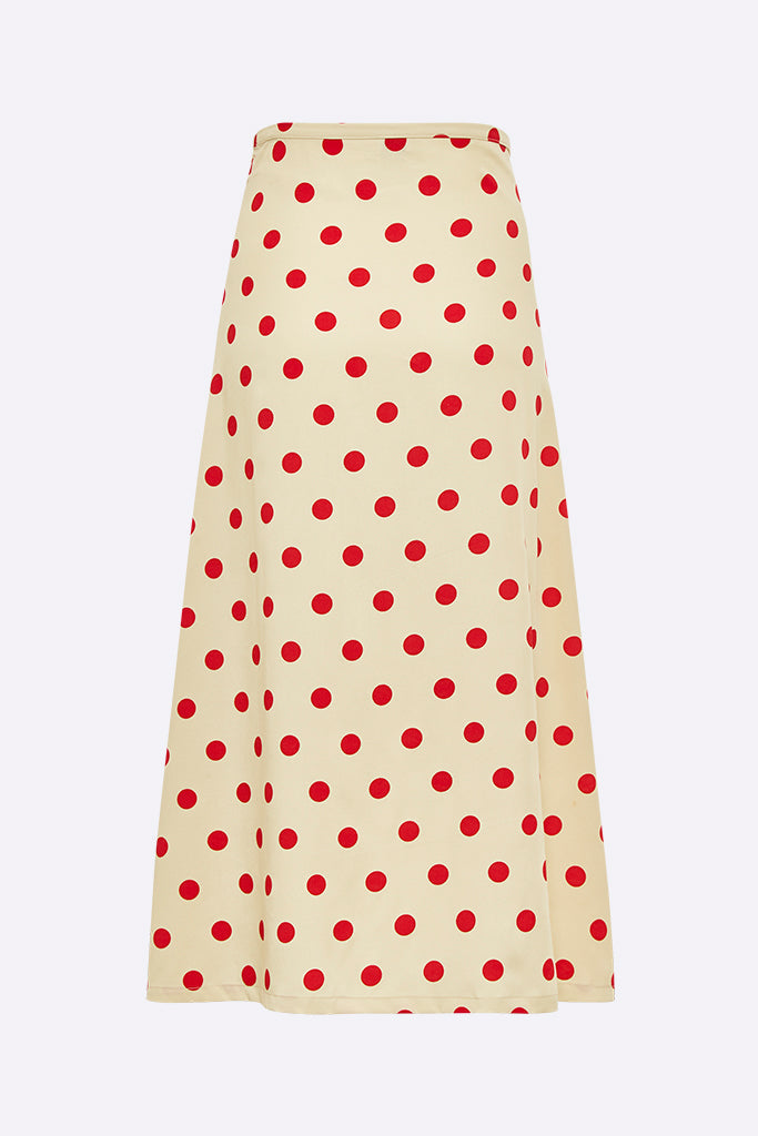 Livia Rock in beigenem Tencel mit roten Polka dots für Frauen