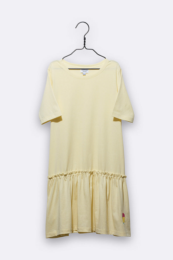 Lea dress in light yellow with small popsicle embroidery for children