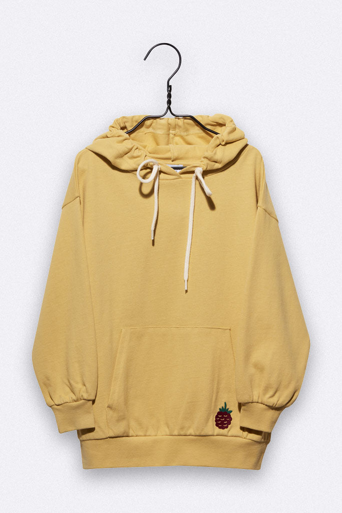 Lenzi Hoody in mustard yellow with small blackberry embroidery for children