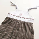 kronjuwel summer dress with embroidery 104/110 brown white cotton linen upcycling strap dress