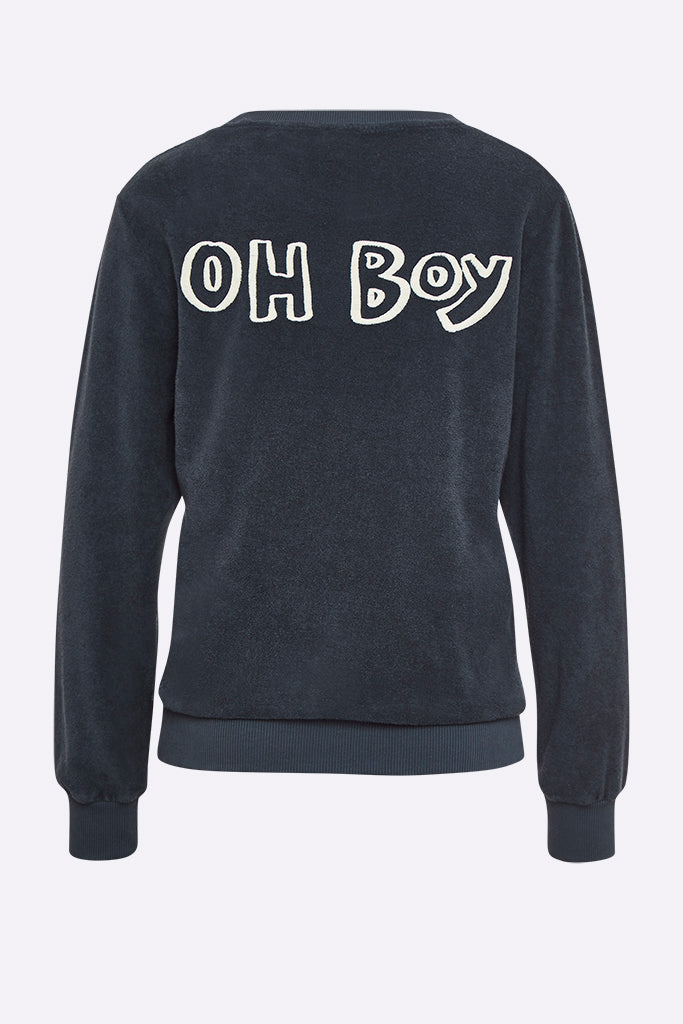 Tao Sweater in dark blue with OH BOY embroidery for women