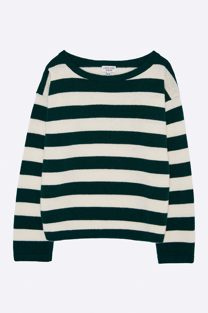 Thea knitted sweater in dark green/white striped for children