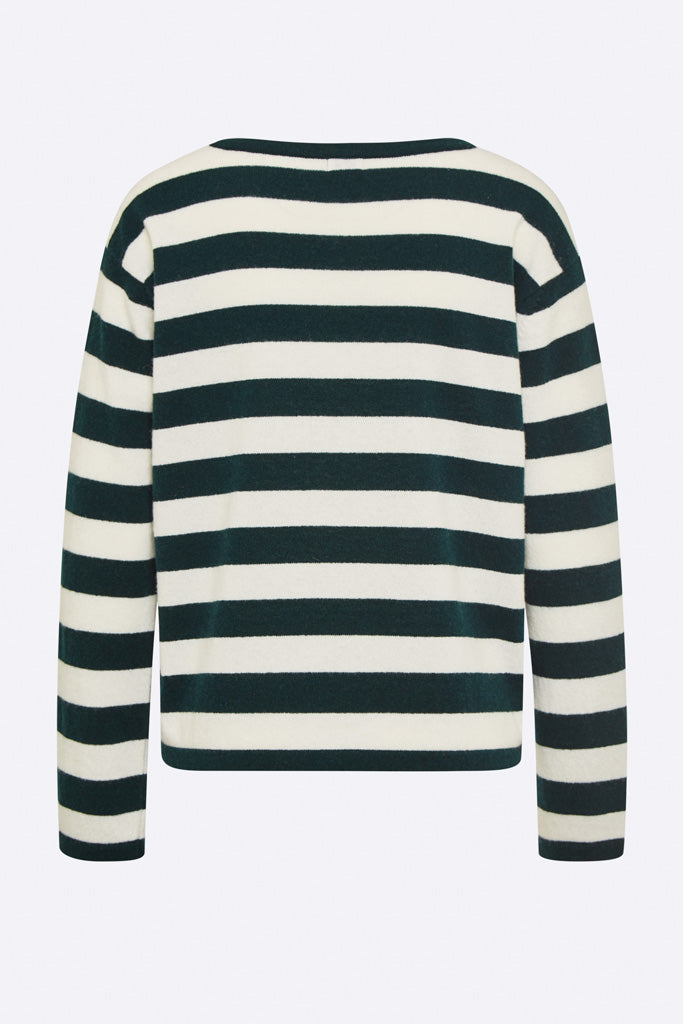 Thea knitted sweater in dark green/white striped for women