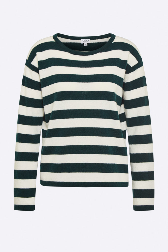 Thea knitted sweater in dark green/white striped for women