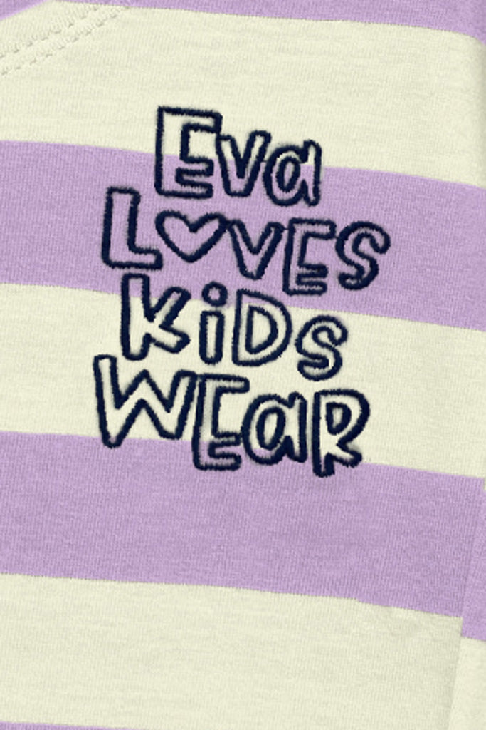 Timmy longsleeve in lila/weiss gestreift mit EVA LOVES KIDSWEAR Stickerei für Kinder