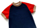 kronjuwel T-Shirt Cashmere/Merino Wool Size 86 Dark Blue Red Short Sleeve Upcycling