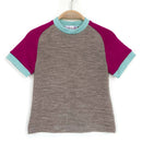 kronjuwel T-shirt, cashmere merino wool, size 92/98, brown pink turquoise, short sleeves, upcycling