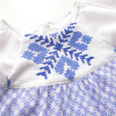 kronjuwel Short-sleeved blouse with embroidery 122/128 white blue cotton upcycling
