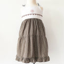 kronjuwel summer dress with embroidery 104/110 brown white cotton linen upcycling strap dress