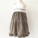 kronjuwel summer dress with embroidery 104/110 brown white cotton linen upcycling strap dress