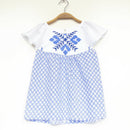 kronjuwel Short-sleeved blouse with embroidery 122/128 white blue cotton upcycling