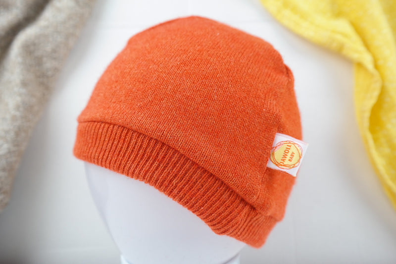 Jawoll Baby Beanie Mütze für Babys und Kleinkinder aus Kaschmir und Seide Upcycling in Orange
