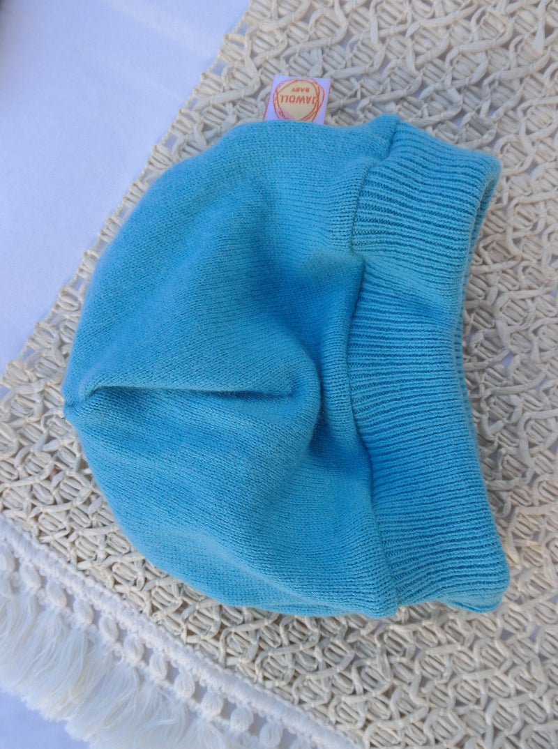 Jawoll Baby Babymütze Beanie aus Upcycling Seide Kaschmir KU 43 - 45 cm in Türkis
