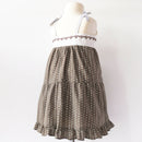 kronjuwel summer dress with embroidery 104/110 brown white cotton linen upcycling strap dress