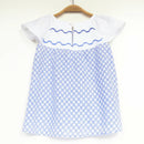 kronjuwel Short-sleeved blouse with embroidery 122/128 white blue cotton upcycling