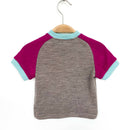 kronjuwel T-Shirt Cashmere Merino Wool Size 86 Brown Pink Turquoise Short Sleeve Upcycling