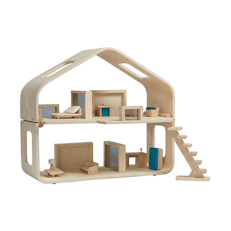 PLANTOYS Modernes Puppenhaus - mit Puppen & Möbeln