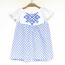kronjuwel Short-sleeved blouse with embroidery 122/128 white blue cotton upcycling