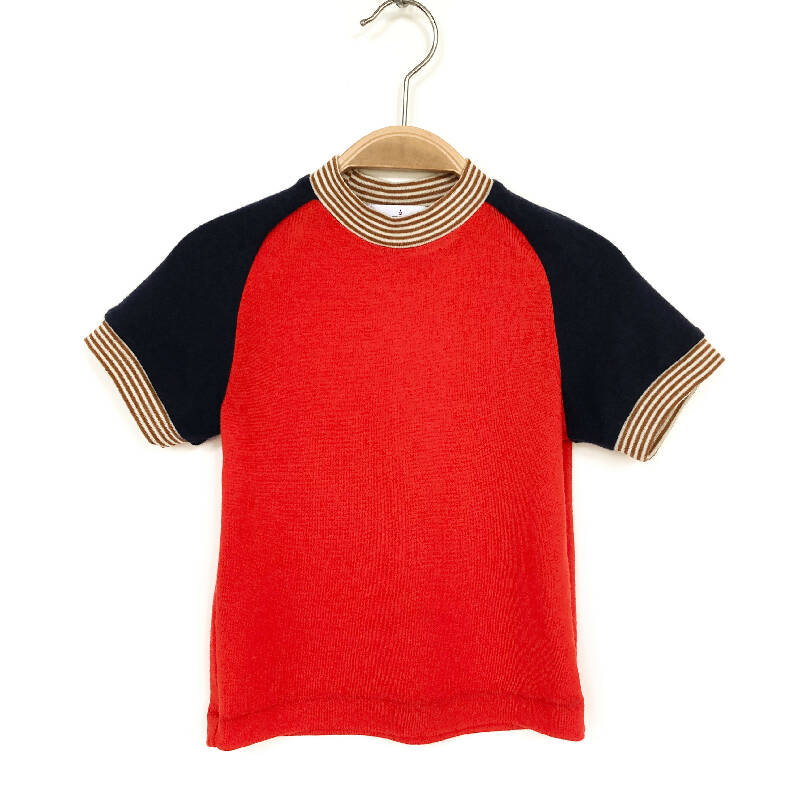 kronjuwel T-Shirt Merinowolle Seide Größe 92/98 rot/blau kurzärmlig Upcycling