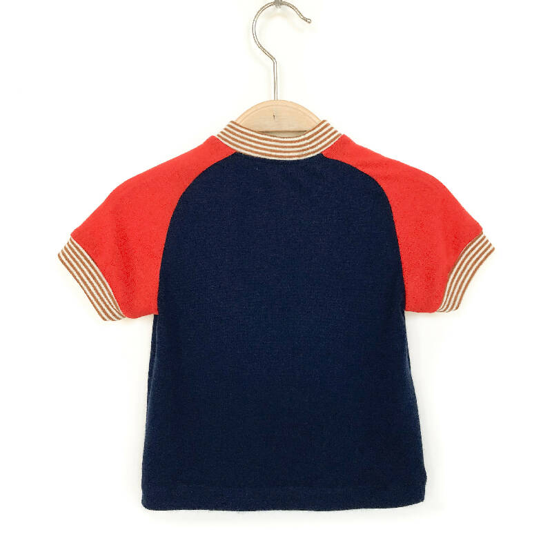 kronjuwel T-Shirt Kaschmir/Merinowolle Größe 86 dunkelblau rot kurzärmlig Upcycling